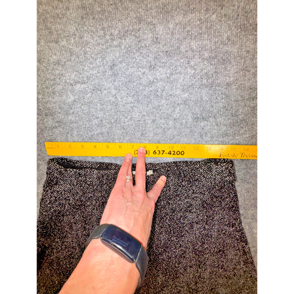 LOFT Black Gray Herringbone A-Line Mini Skirt Size Small Elastic Waist Cotton - Picture 6 of 7